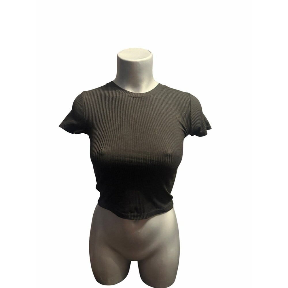 Splash black ribbed short sleeve baby tee t shirt small